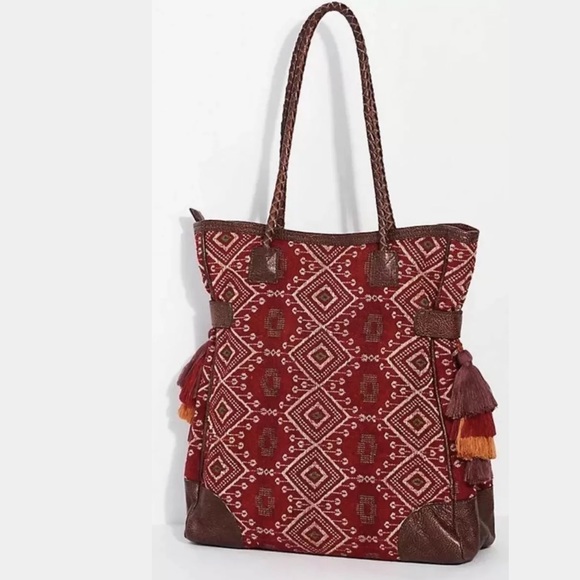 NEW Free People Luma Tapestry Leather Tote Bag Z467-1 - Picture 5 of 8